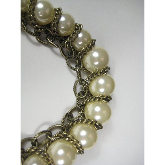 Imitation Pearl Necklace 20 Inch Goldtone Chain Statement Party Graduating - Picture 8 of 9